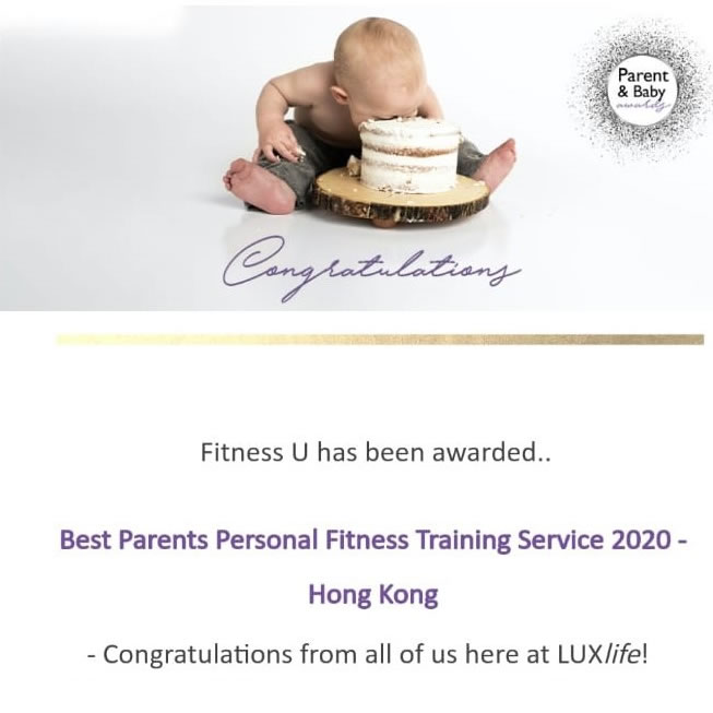 LuxLife FitnessU HK award Best Parents Personal Fitness Training Service